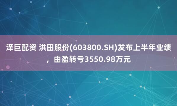 泽巨配资 洪田股份(603800.SH)发布上半年业绩，由盈转亏3550.98万元